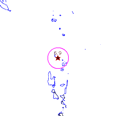 earthquake epicentre map: Vanuatu Islands region.