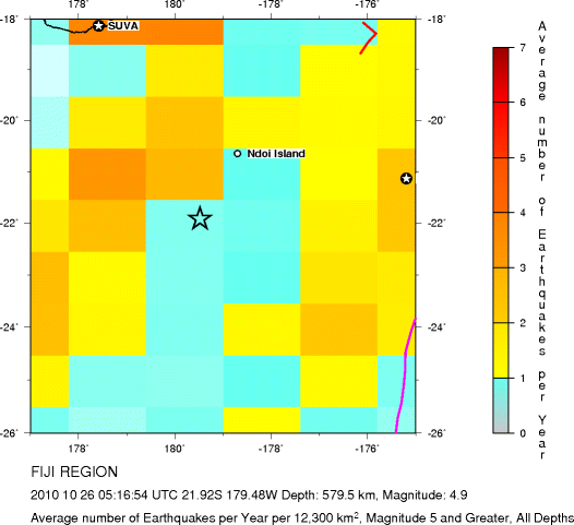 Earthquake Density Map, All depths