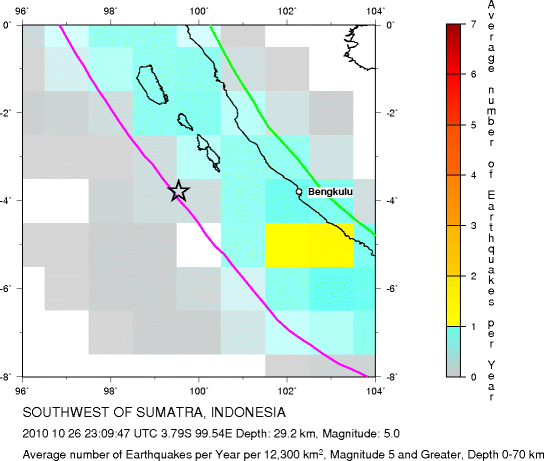 Earthquake Density Map,Shallow Earthquakes: Depth 0-70 km