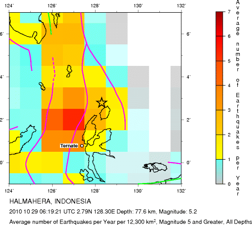 Earthquake Density Map, All depths
