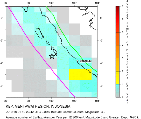Earthquake Density Map,Shallow Earthquakes: Depth 0-70 km