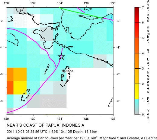 Earthquake Density Map, All depths