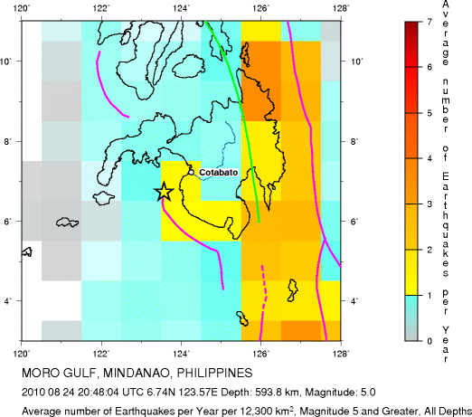 Earthquake Density Map, All depths