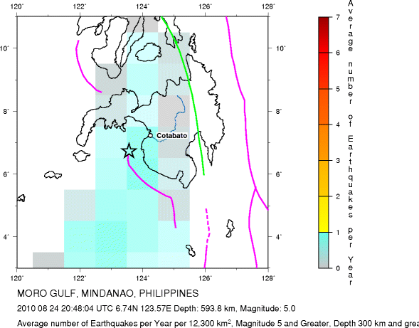 Earthquake Density Map,Deep Earthquakes: Depth 300 km and greater