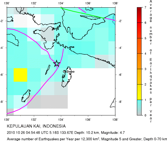 Earthquake Density Map,Shallow Earthquakes: Depth 0-70 km