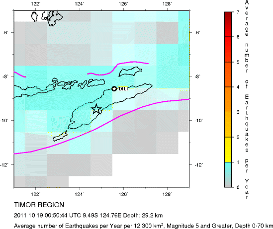 Earthquake Density Map,Shallow Earthquakes: Depth 0-70 km