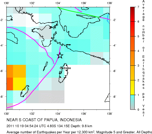 Earthquake Density Map, All depths