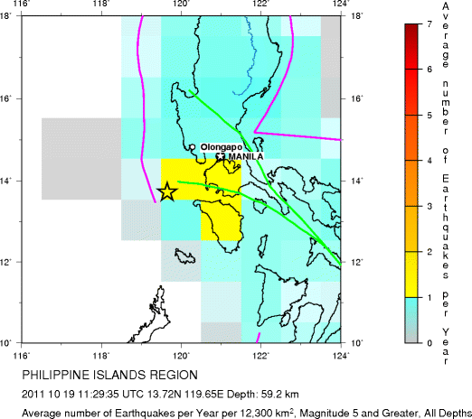 Earthquake Density Map, All depths