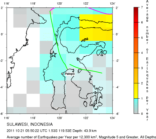 Earthquake Density Map, All depths