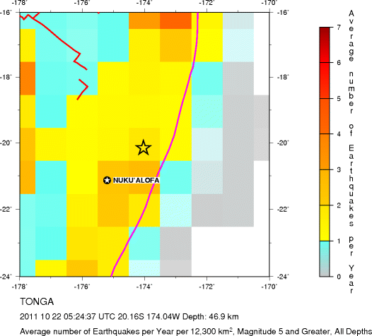 Earthquake Density Map, All depths