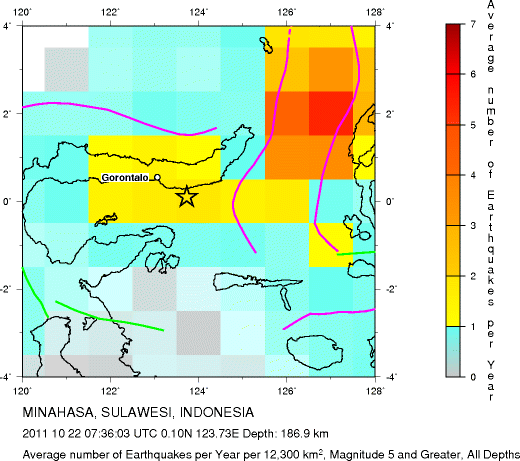 Earthquake Density Map, All depths