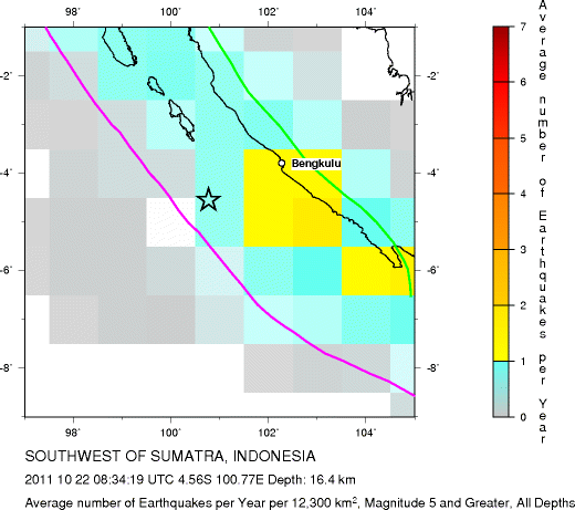 Earthquake Density Map, All depths