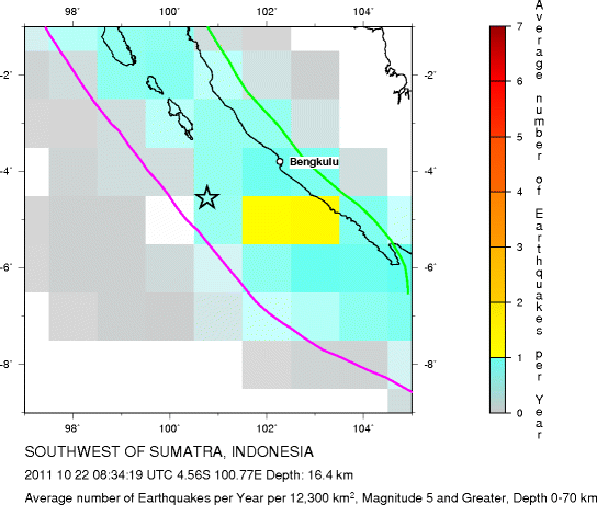 Earthquake Density Map,Shallow Earthquakes: Depth 0-70 km