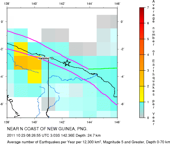 Earthquake Density Map,Shallow Earthquakes: Depth 0-70 km
