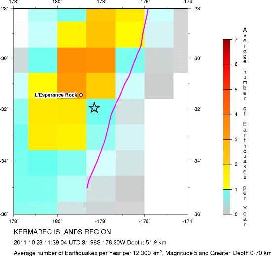 Earthquake Density Map,Shallow Earthquakes: Depth 0-70 km