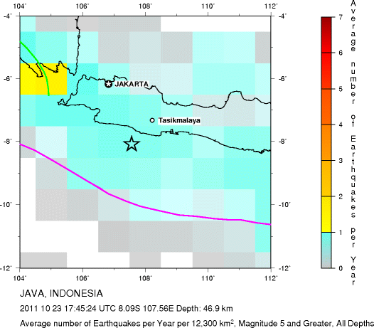 Earthquake Density Map, All depths