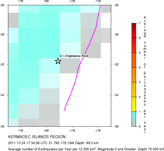 Earthquake Density Map,Intermediate Earthquakes: Depth 70-300 km