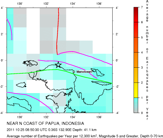 Earthquake Density Map,Shallow Earthquakes: Depth 0-70 km