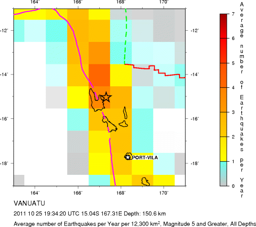 Earthquake Density Map, All depths