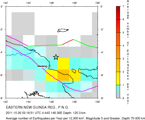 Earthquake Density Map,Intermediate Earthquakes: Depth 70-300 km