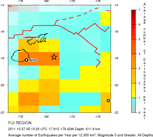 Earthquake Density Map, All depths