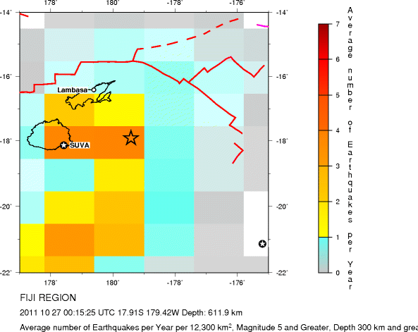 Earthquake Density Map,Deep Earthquakes: Depth 300 km and greater