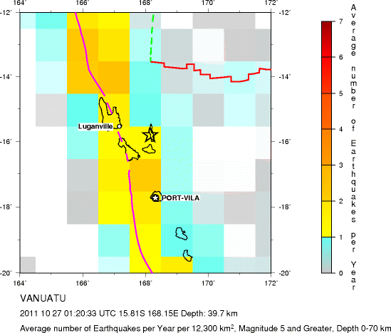Earthquake Density Map,Shallow Earthquakes: Depth 0-70 km