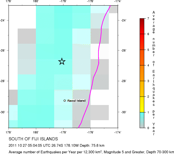 Earthquake Density Map,Intermediate Earthquakes: Depth 70-300 km