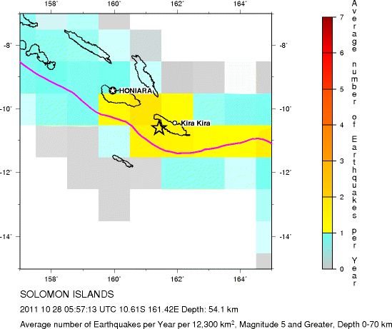 Earthquake Density Map,Shallow Earthquakes: Depth 0-70 km
