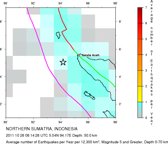 Earthquake Density Map,Shallow Earthquakes: Depth 0-70 km