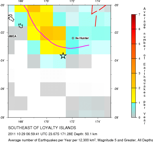 Earthquake Density Map, All depths