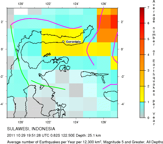Earthquake Density Map, All depths
