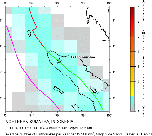 Earthquake Density Map, All depths