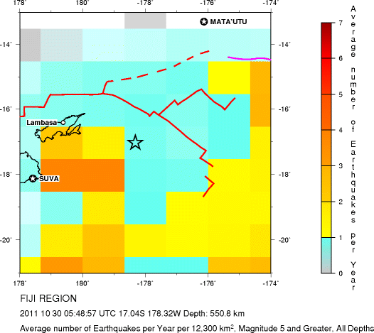 Earthquake Density Map, All depths