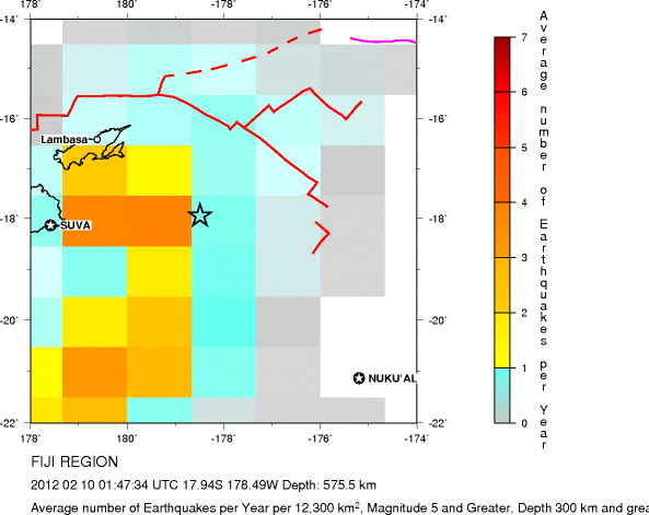 Earthquake Density Map,Deep Earthquakes: Depth 300 km and greater