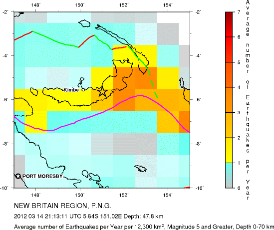 Earthquake Density Map,Shallow Earthquakes: Depth 0-70 km