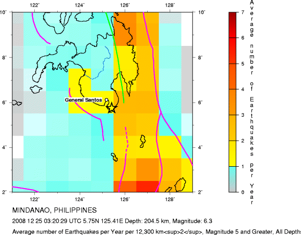 Earthquake Density Map, All depths