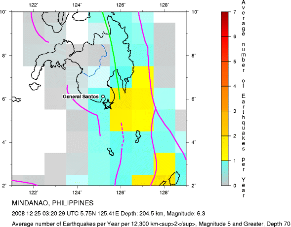 Earthquake Density Map,Intermediate Earthquakes: Depth 70-300 km