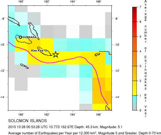 Earthquake Density Map,Shallow Earthquakes: Depth 0-70 km