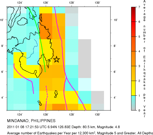 Earthquake Density Map, All depths
