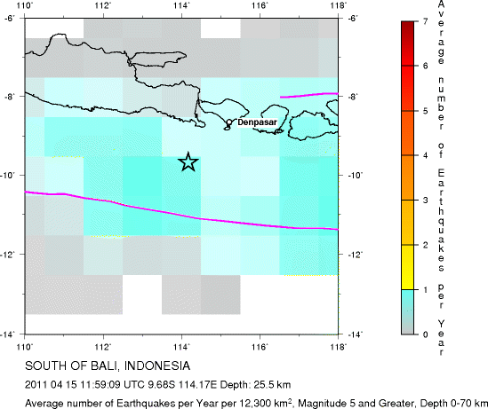Earthquake Density Map,Shallow Earthquakes: Depth 0-70 km