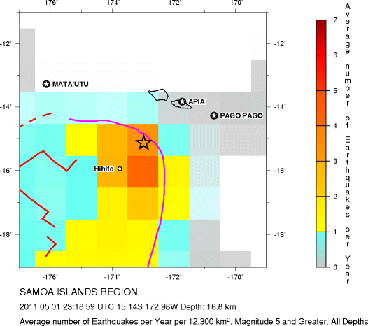 Earthquake Density Map, All depths