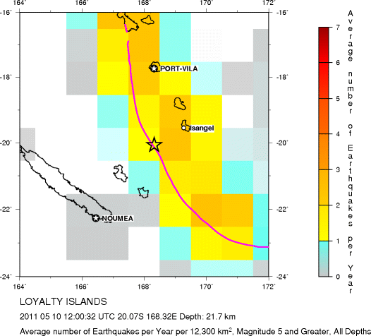 Earthquake Density Map, All depths