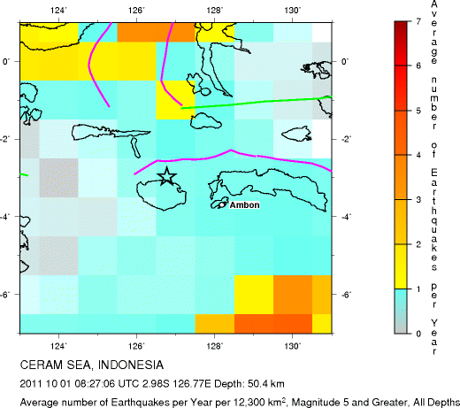 Earthquake Density Map, All depths
