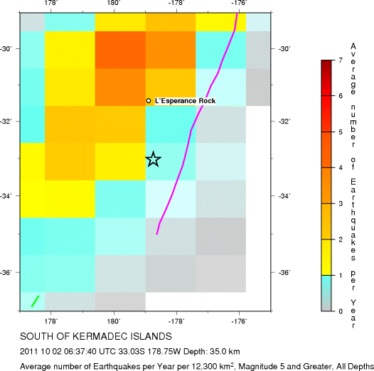 Earthquake Density Map, All depths