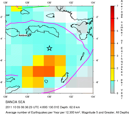 Earthquake Density Map, All depths