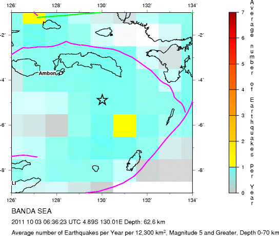 Earthquake Density Map,Shallow Earthquakes: Depth 0-70 km
