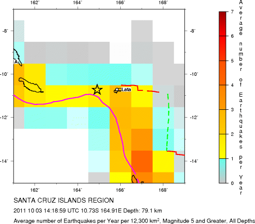 Earthquake Density Map, All depths