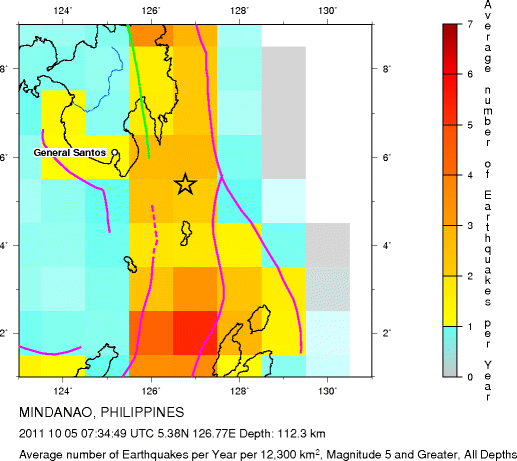 Earthquake Density Map, All depths