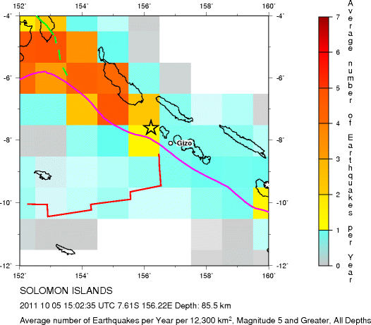 Earthquake Density Map, All depths